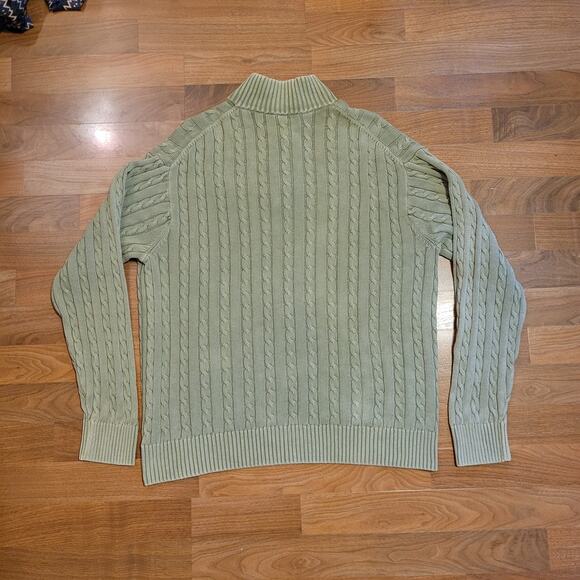 Pendleton Cable Knit Half-Zip Sweater Men's Sage Green Cotton Pullover - Picture 5 of 6